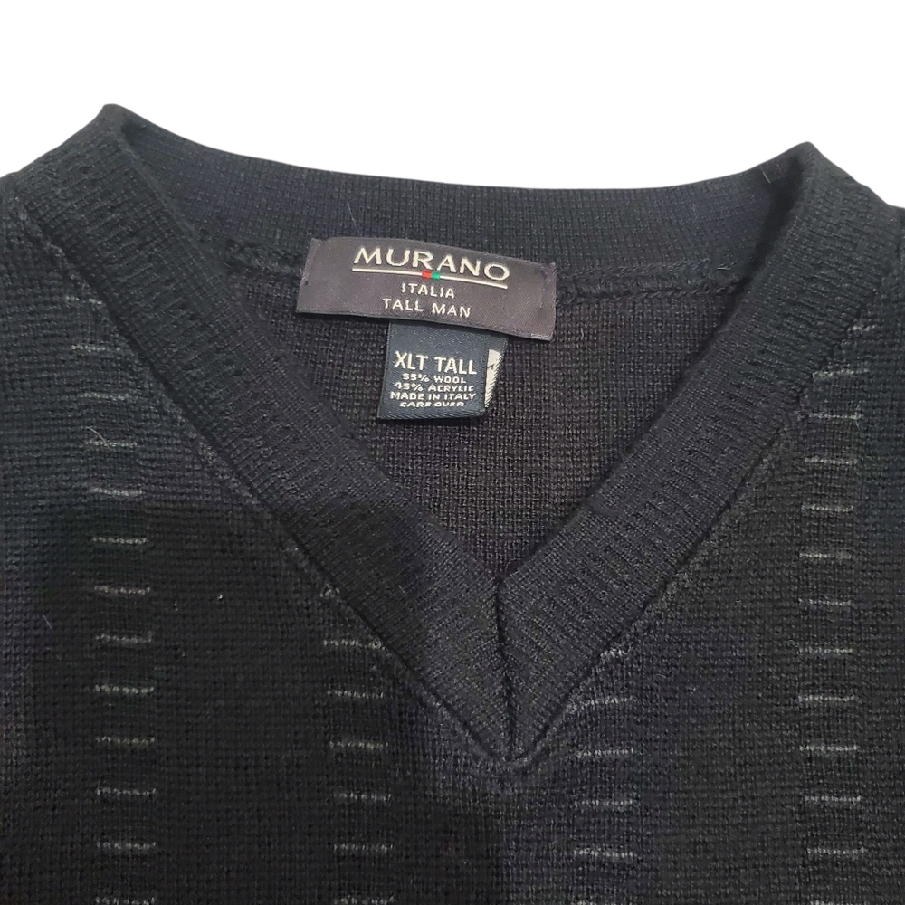 MURANO Italia sweater Mens XLT TALL Vneck wool acrylic long sleeve black